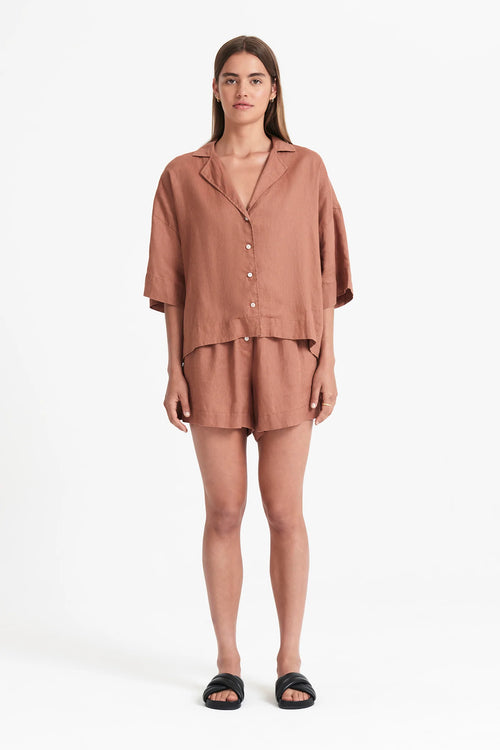 Lounge Linen Shirt- Terracotta