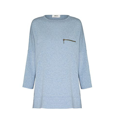 Zip Pocket Sweater- Chalk Marle