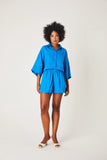 Linen Cropped Shirt- Azure