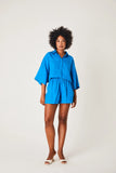 Linen Cropped Shirt- Azure
