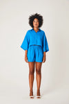 Linen Cropped Shirt- Azure