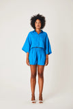 Linen Cropped Shirt- Azure