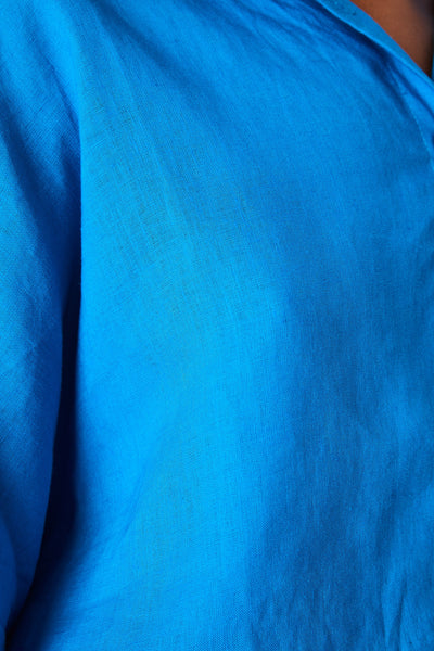 Linen Cropped Shirt- Azure