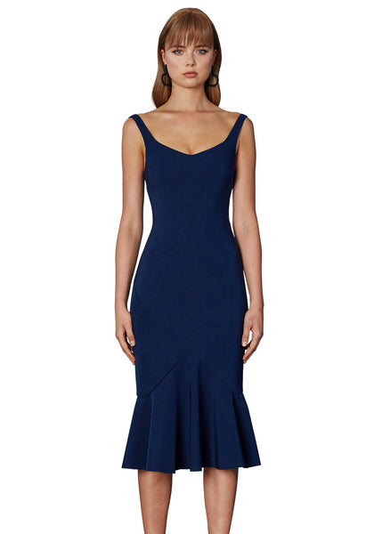 V Flare Midi Dress- Royal Navy