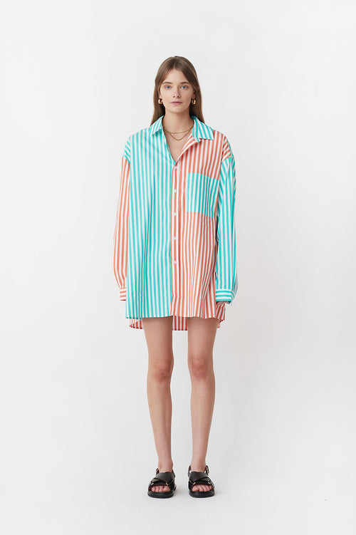 Benny Shirt- Orange/Aqua