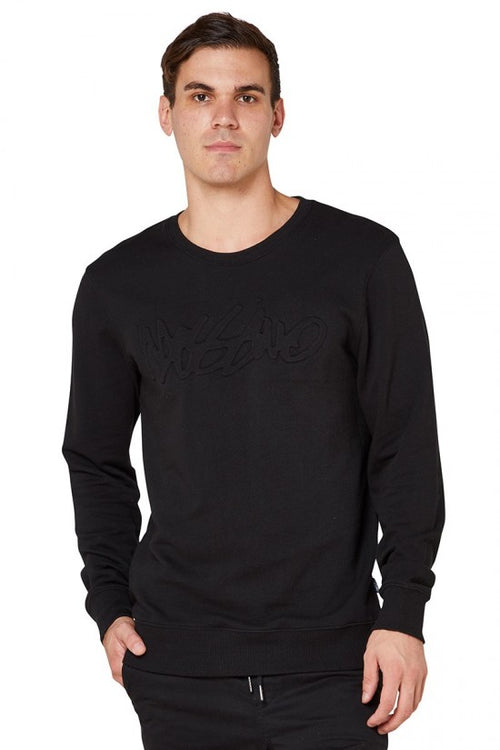 Script Embossed Crew- Black