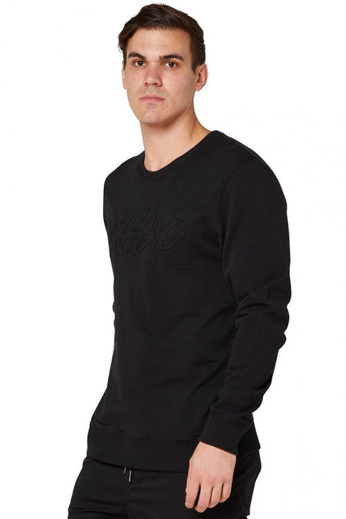 Script Embossed Crew- Black
