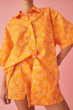 LINEN OVERSIZED SHIRT DRESS - ORANGE DUMB LOVE PRINT