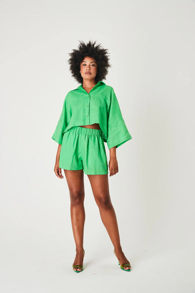 LINEN CROPPED SHIRT - GREEN