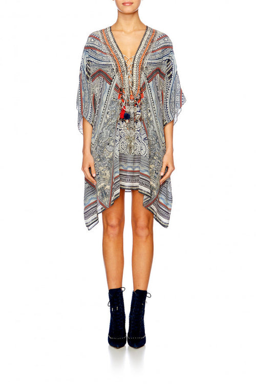 Short Lace Up Kaftan- Antique Batik