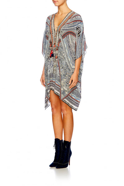 Short Lace Up Kaftan- Antique Batik