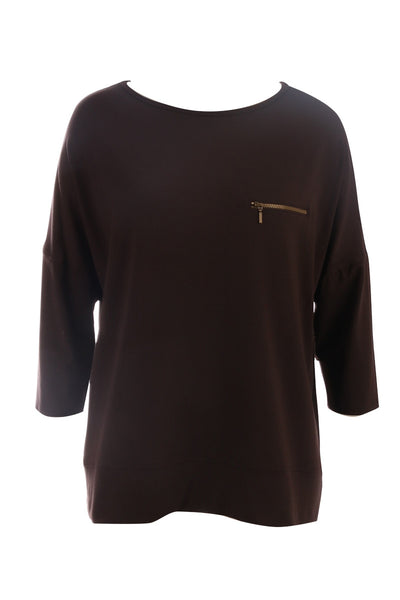 Zip Pocket Sweater- Espresso