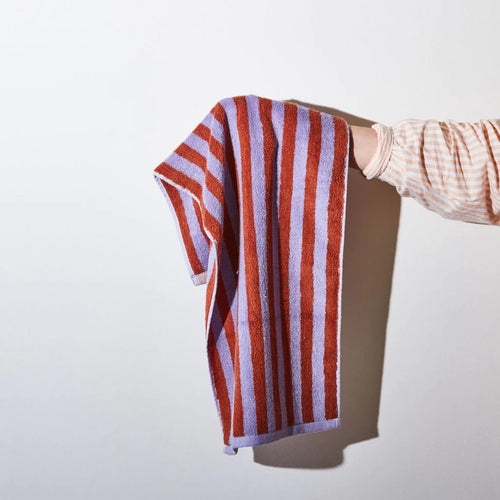 Hand Towel in Red Ochre/Lilac Stripe