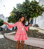 Short Ella Dress- Neon Pink/ Off White