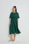 Double Drawcord Dress- Emerald