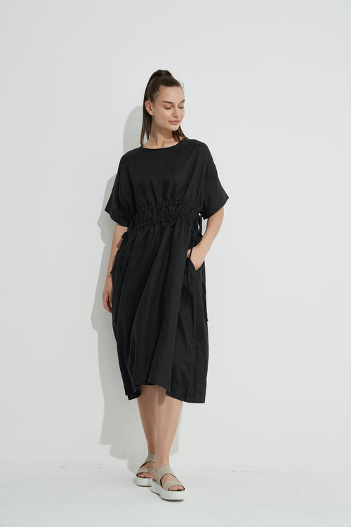Double Drawcord Dress- Black