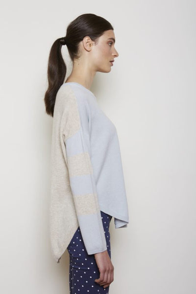 Julia Stripe Sleeve Sweater- Dolphin