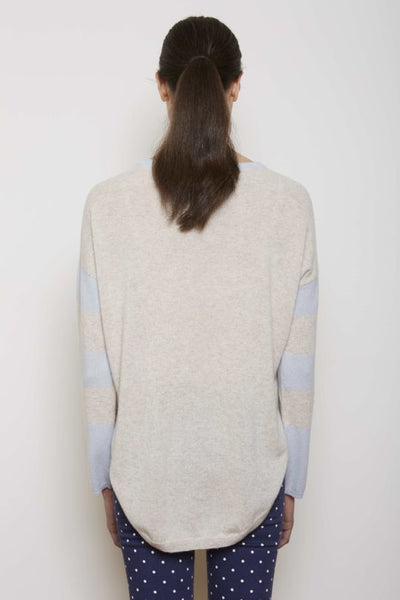 Julia Stripe Sleeve Sweater- Dolphin