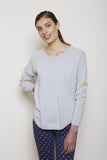 Julia Stripe Sleeve Sweater- Dolphin