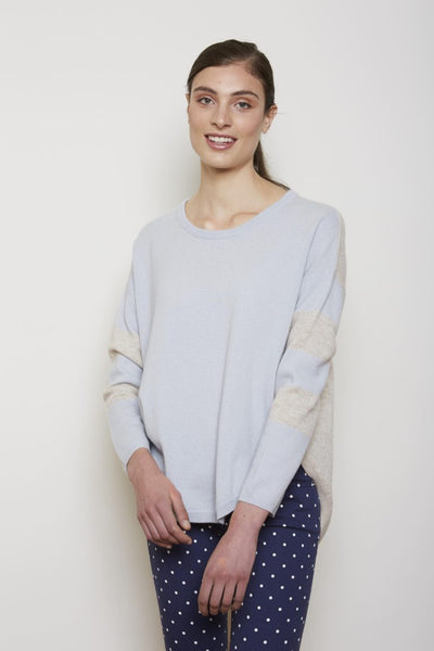 Julia Stripe Sleeve Sweater- Dolphin