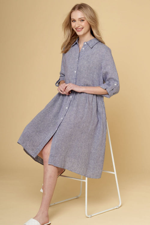 Maxine Dress In Houndstooth- Light Blue