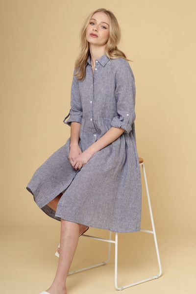 Maxine Dress In Houndstooth- Light Blue