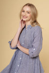 Maxine Dress In Houndstooth- Light Blue