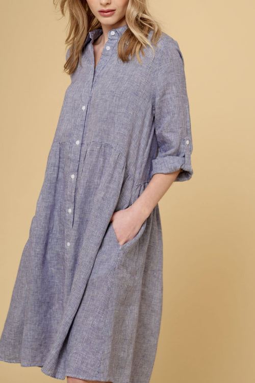Maxine Dress In Houndstooth- Light Blue