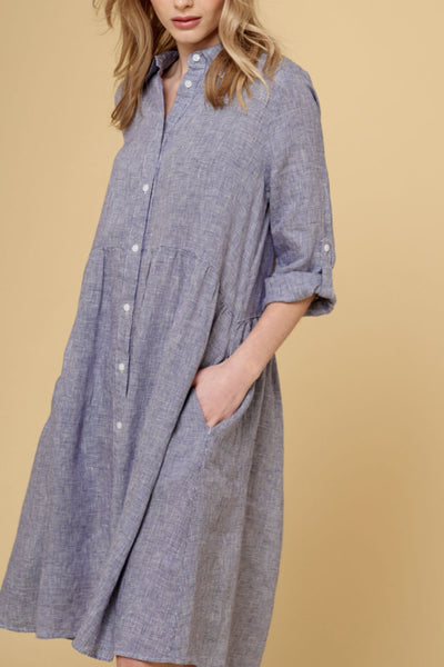 Maxine Dress In Houndstooth- Light Blue