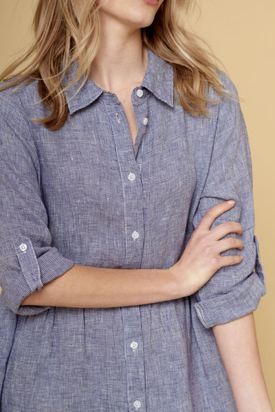 Maxine Dress In Houndstooth- Light Blue