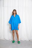 Linen Oversized Shirt Dress- Azure