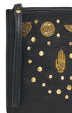 Studded Leather Clutch- Solid Black