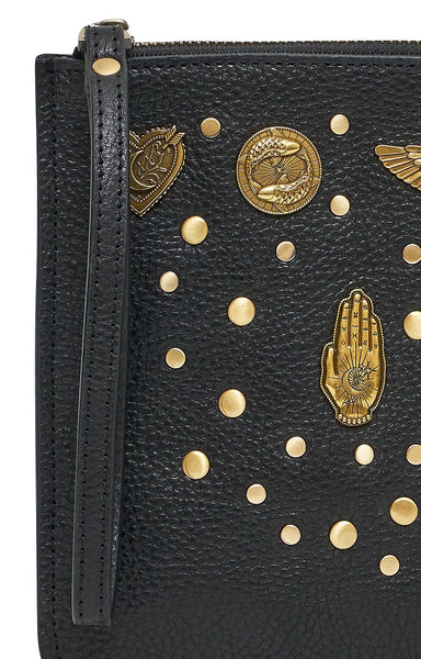 Studded Leather Clutch- Solid Black