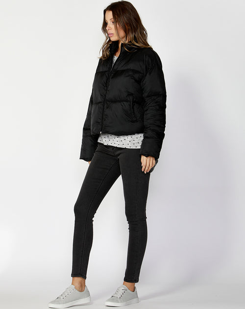 Dylan Cropped Puffer Jacket- Black