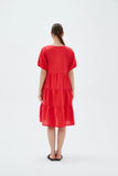 TIRED LINEN DRESS-CANDY RED