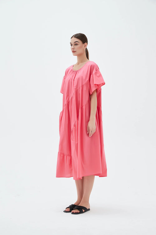 ANGLE TIER DRESS- CANDY PINK