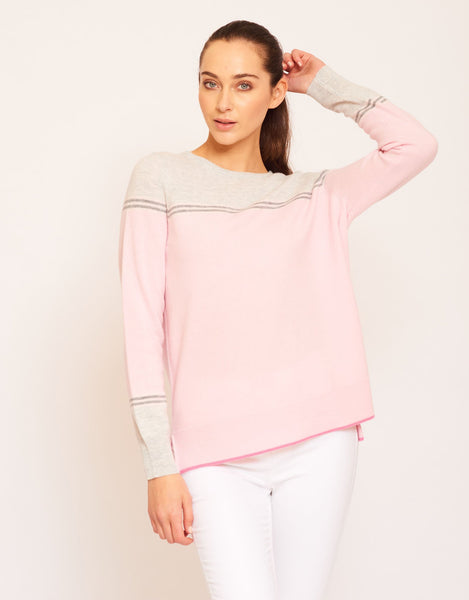 Mille Feuille Sweater- Snow/Pink