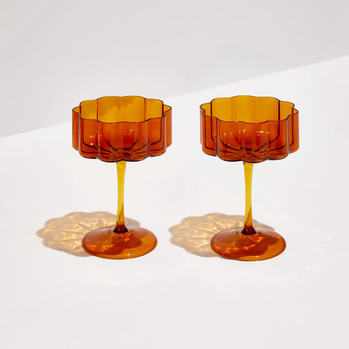 Two Wave Coupe Glasses- Amber