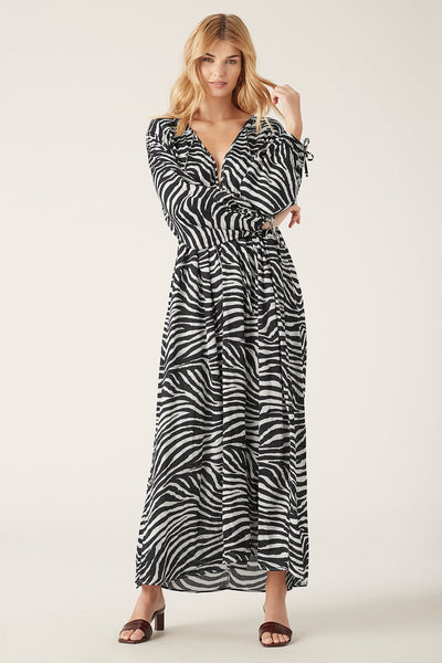 Zoya Longsleeve Maxi Dress- Zebra