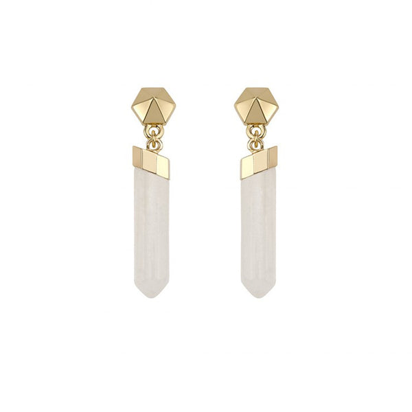 Dawns Exhale Drop Earring- Clear Quartz/Gold