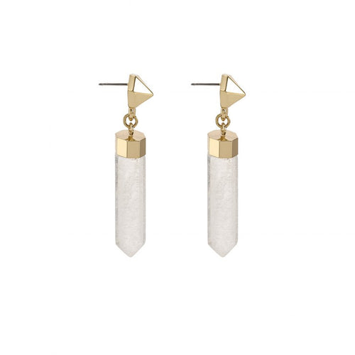 Dawns Exhale Drop Earring- Clear Quartz/Gold