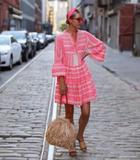 Short Ella Dress- Neon Pink/ Off White