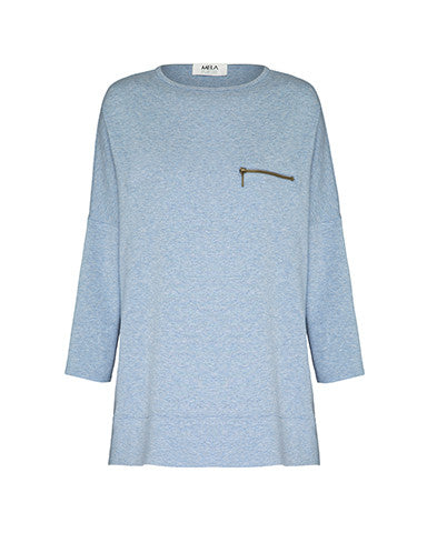 Zip Pocket Sweater- Sky Blue Marle