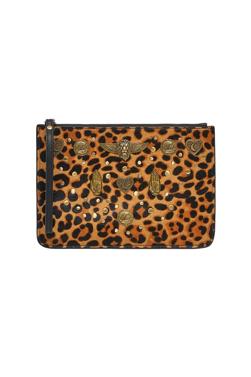 Studded Leather Clutch- Fire At Night