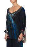 Raglan Sleeve Blouse W Cuff- Night Flight