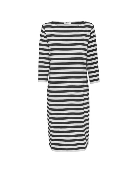 Relaxed Boat Neck Dress- Lead/ White