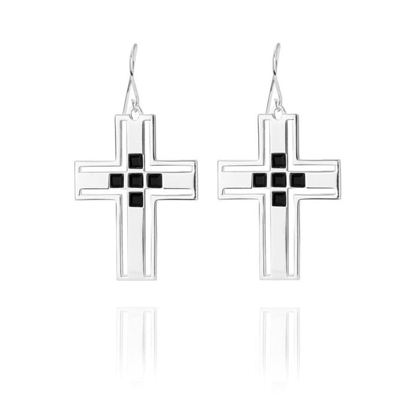 The Ritchie Cross Earring- Sterling Silver + Onyx