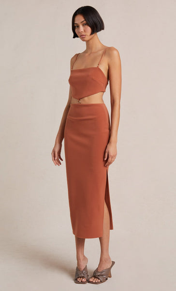 Alba Cut Out Midi Dress- Terracotta