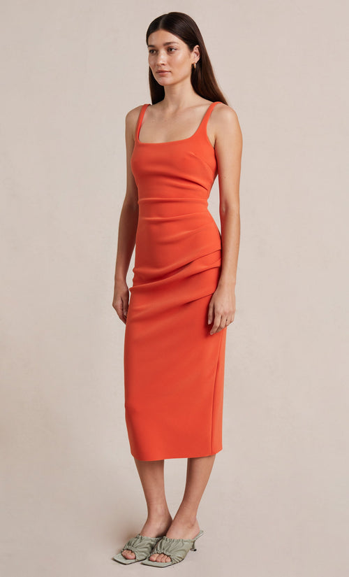 Elroy Tuck Midi Dress- Flame