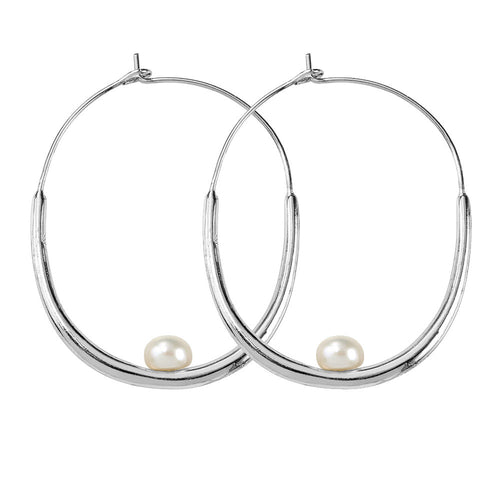 Hunter & Gatherer Hoop Earrings- Pearl/Silver